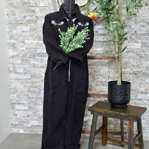 Coverall- Chainstitched Black Field Bloom (sz.L) - Dixon Rand
