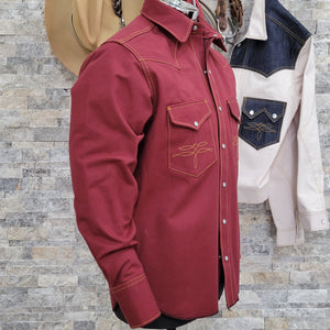 The Rambler- Men's Bootstitched Deep Red Selvedge Denim Western Shirt