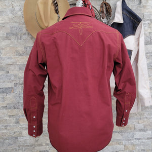 The Rambler- Men's Bootstitched Deep Red Selvedge Denim Western Shirt