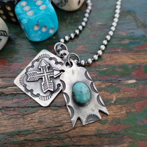 Pendant- Petroglyph Thunderbird with Turquoise
