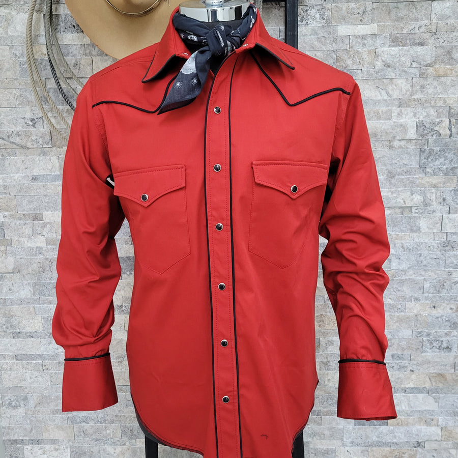 The Roper- Men's Chile Red Piped Western Shirt
