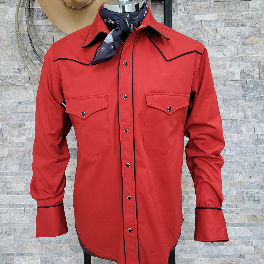 The Roper- Men's Chili Red Piped Western Shirt