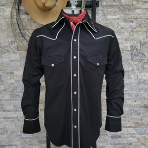 The Roper- Men's Black Piped Western Shirt