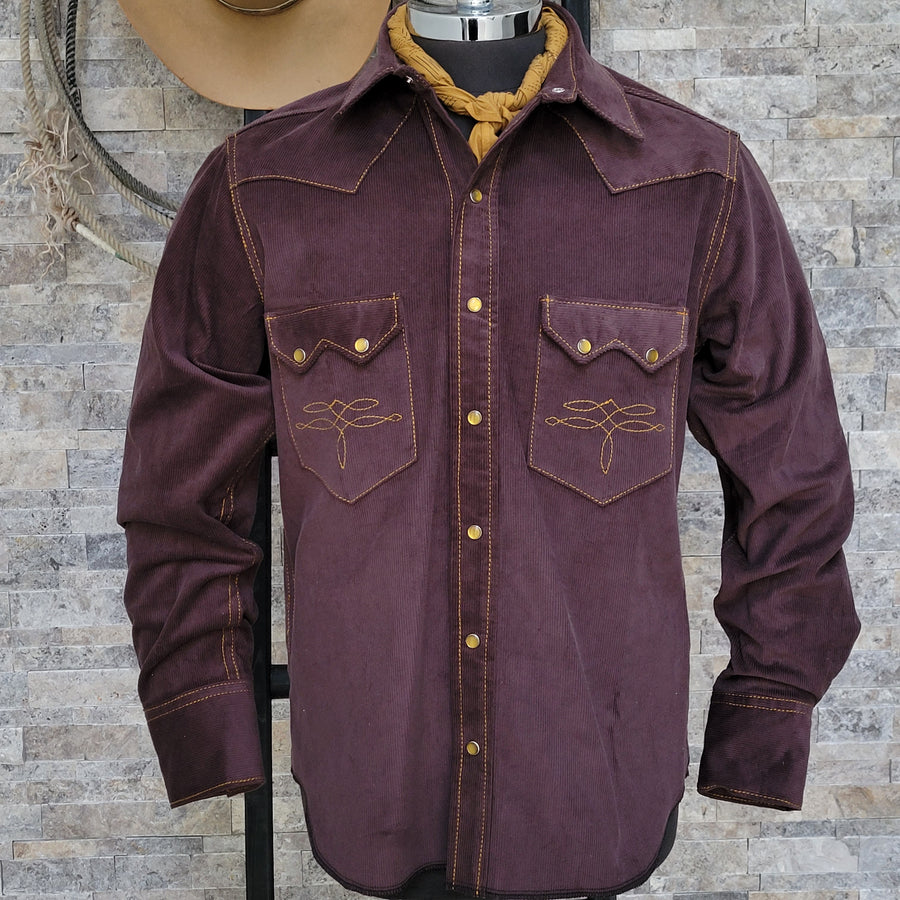 The Highwayman- Men's Long Sleeve Espresso Corduroy Western Shirt