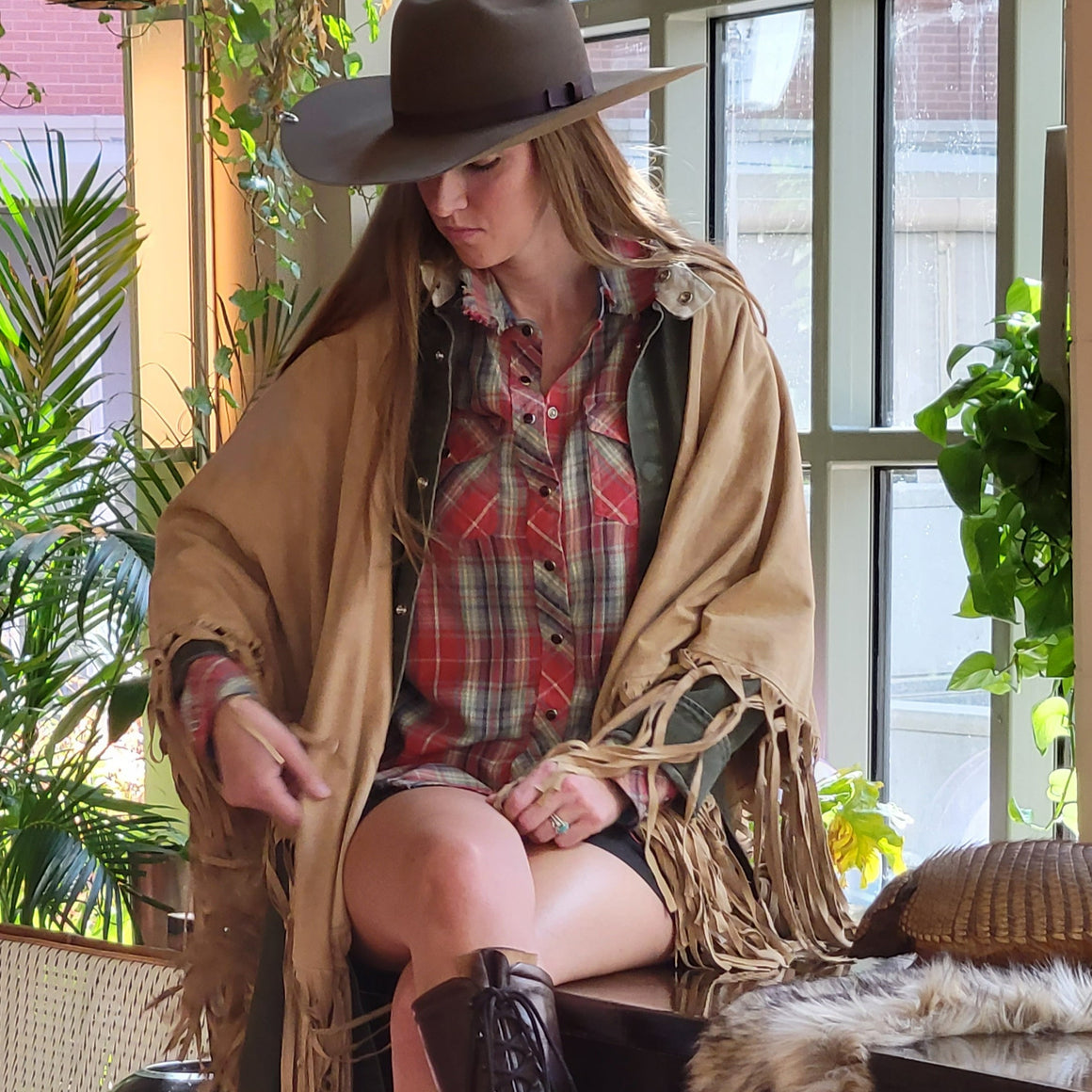 Shawl- Suede Knotted Fringe