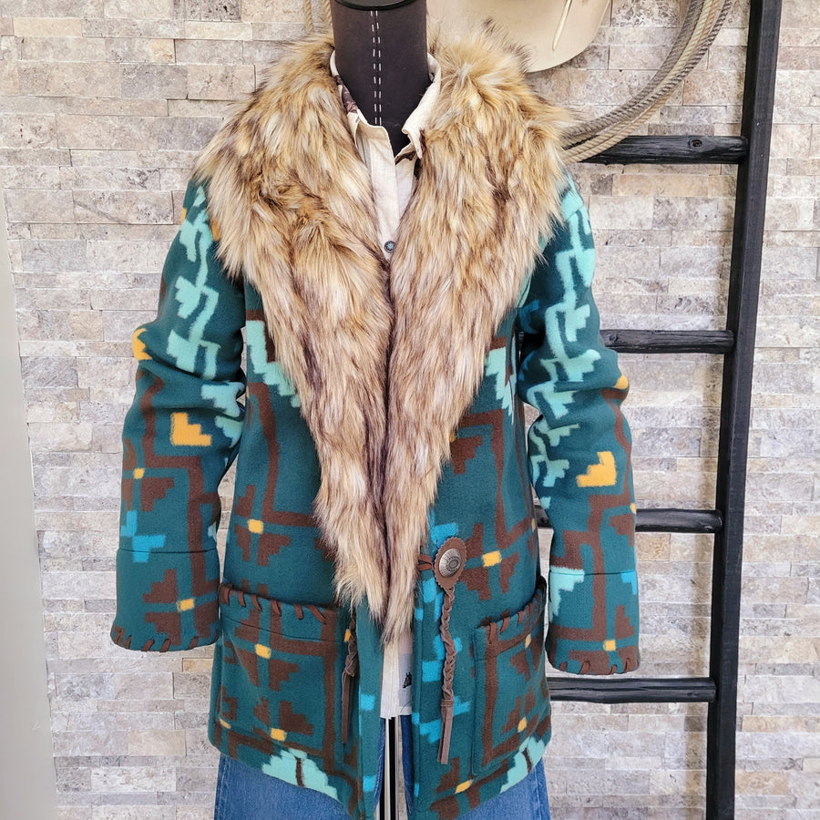 Jacket- Women's Turq Blanket with removable collar