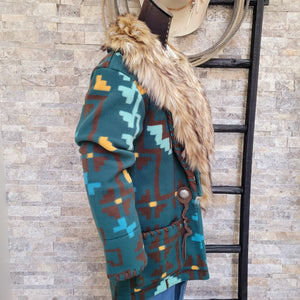Jacket- Women's Turq Blanket with removable collar