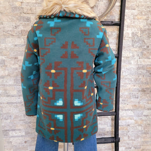 Jacket- Women's Turq Blanket with removable collar