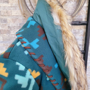 Jacket- Women's Turq Blanket with removable collar