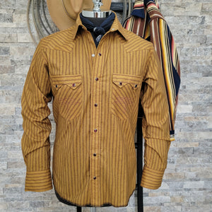 The Rambler- Men's Long Sleeve Vintage Stripe Western Shirt (Golden)
