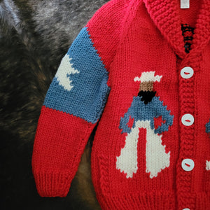 Cardigan- Handknit Cowboy Cardi (Red)