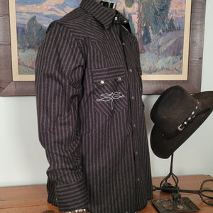 The Rambler- Men's Long Sleeve Vintage Stripe Western Shirt (Black)