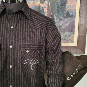The Rambler- Men's Long Sleeve Vintage Stripe Western Shirt (Black)