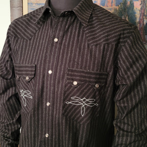 The Rambler- Men's Long Sleeve Vintage Stripe Western Shirt (Black)