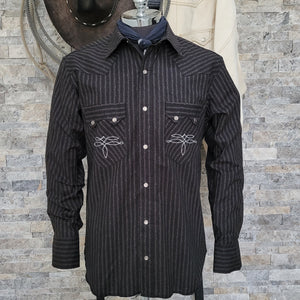 The Rambler- Men's Long Sleeve Vintage Stripe Western Shirt (Black)