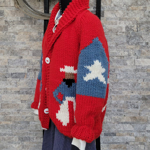 Cardigan- Handknit Cowboy Cardi (Red)