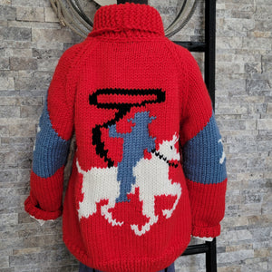 Cardigan- Handknit Cowboy Cardi (Red)