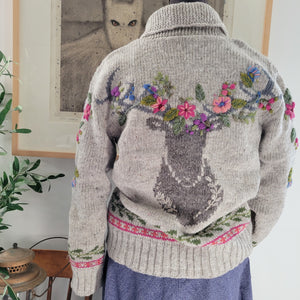 Sweater- Womens's Handknit Woodland Buck Cardigan