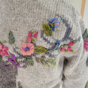 Sweater- Womens's Handknit Woodland Buck Cardigan