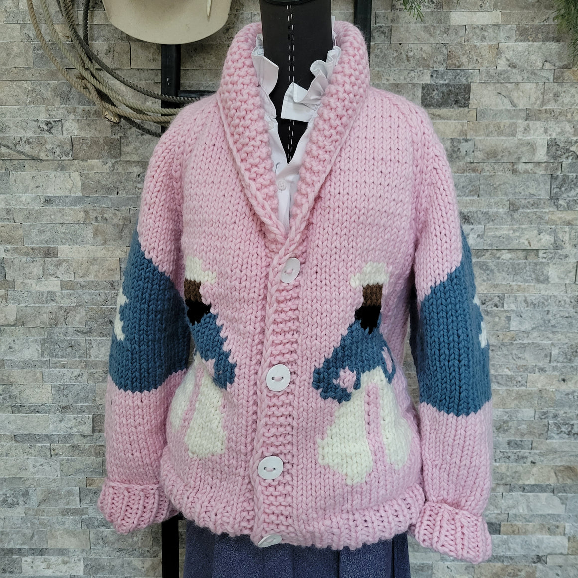 Cardigan- Handknit Cowboy Cardi (Bubblegum)