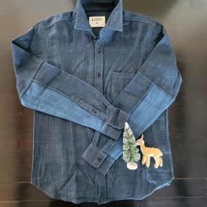 Workshirt- Men's Long Sleeve Textured Indigo
