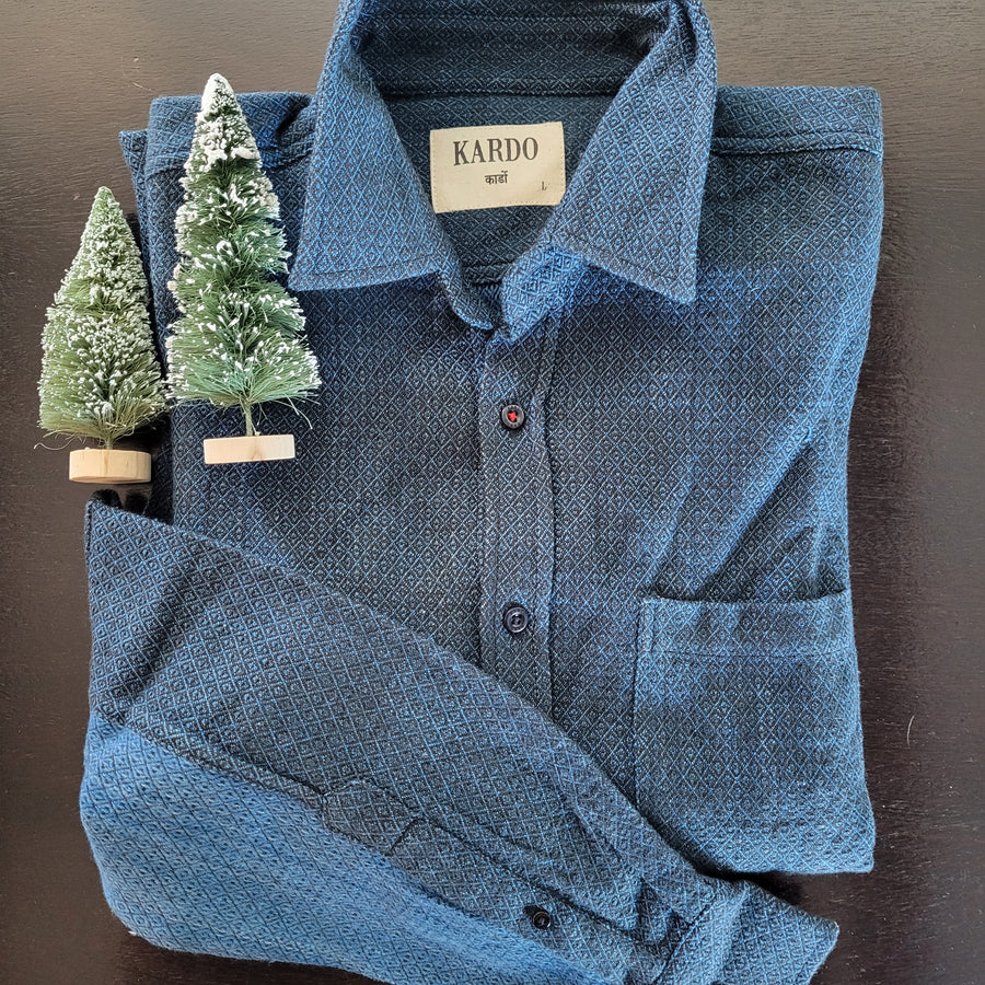 Workshirt- Men's Long Sleeve Textured Indigo