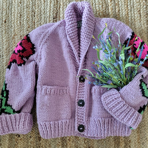 Cardigan- Handknit Floral (Lilac)