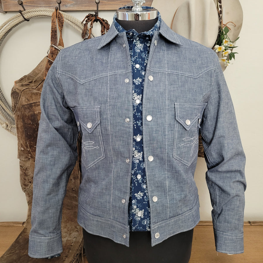 Jack Of Diamonds- Men's Mini Check Chambray Jacket (Blue)