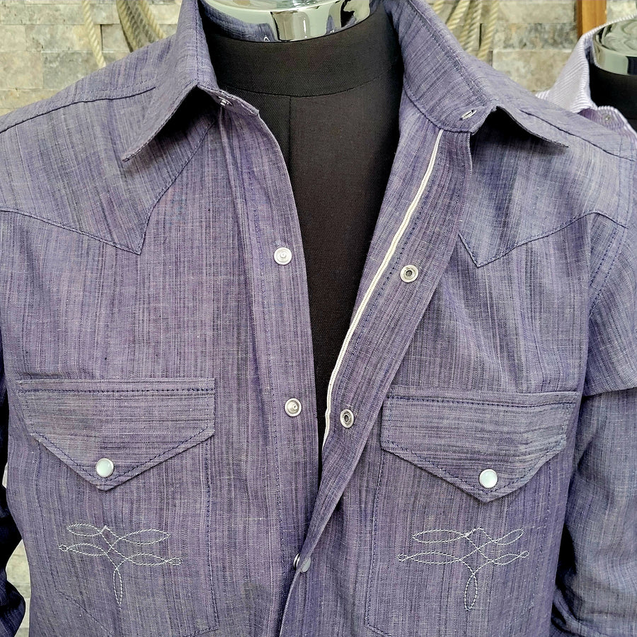The Rambler- Men's Variegated Indigo Dye Selvedge Western Shirt