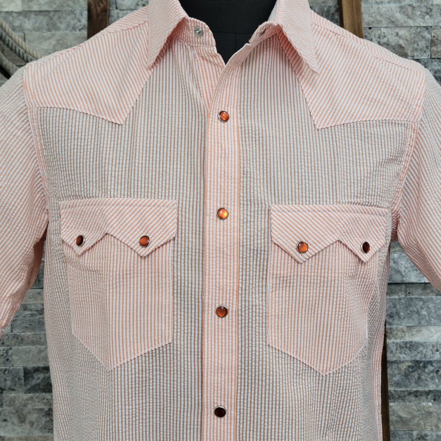 Sidekick- Men's Short Sleeve Seersucker Stripe Shirt (Orange)