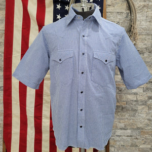 Wing Man- Men's Short Sleeve Seersucker Check (Blue)