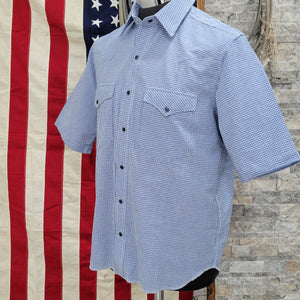 Wing Man- Men's Short Sleeve Seersucker Check (Blue)