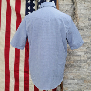 Wing Man- Men's Short Sleeve Seersucker Check (Blue)