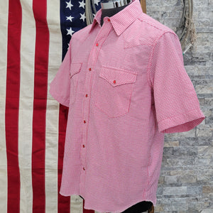 Wing Man- Men's Short Sleeve Seersucker Check (Red)