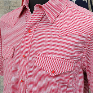 Wing Man- Men's Short Sleeve Seersucker Check (Red)
