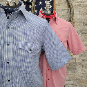 Wing Man- Men's Short Sleeve Seersucker Check (Blue)