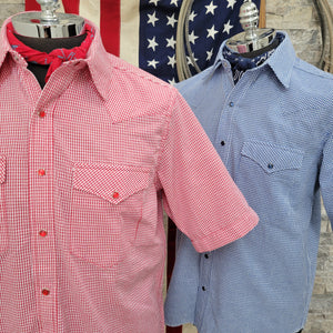 Wing Man- Men's Short Sleeve Seersucker Check (Red)