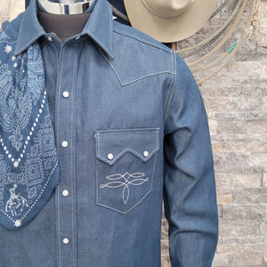 The Highwayman- Men's Blue Linen/Cotton Long Sleeve Western Shirt