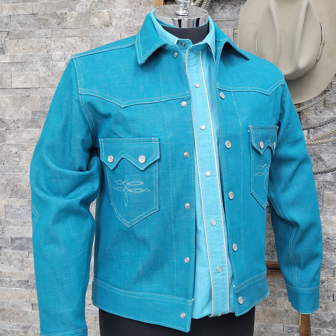 Jack of Diamonds- Men's Turquoise Selvedge Denim Jacket