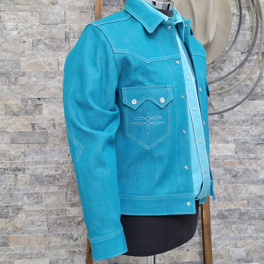 Jack of Diamonds- Men's Turquoise Selvedge Denim Jacket