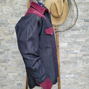 The Wanderer II- Men's Selvedge Denim Western Shirt with Corduroy Accents