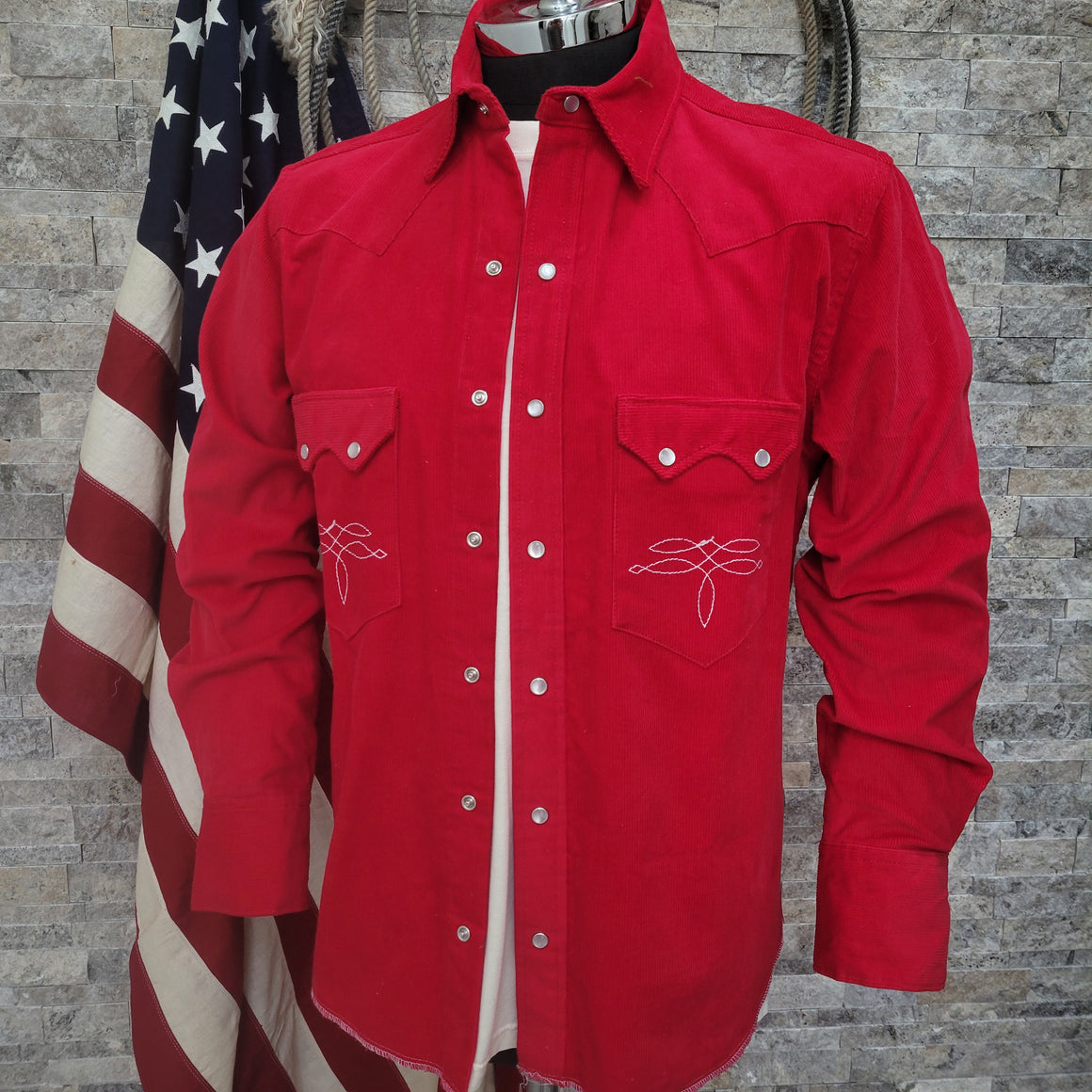 The Highwayman- Long Sleeve Red Corduroy Western Shirt
