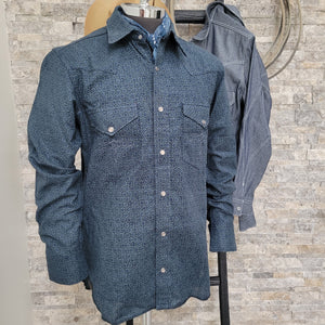 The Rambler- Men's Long Sleeve Mosaic Western Shirt (Indigo)