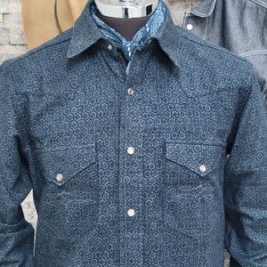 The Rambler- Men's Long Sleeve Mosaic Western Shirt (Indigo)