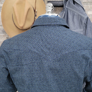 The Rambler- Men's Long Sleeve Mosaic Western Shirt (Indigo)