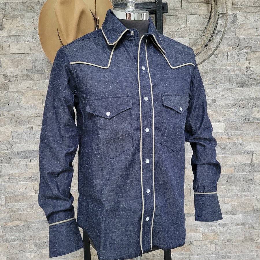 The Roper- Men's Denim Piped Western Shirt