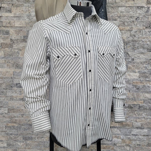 Saloon Stripe- Men's Luxury Stripe Western Shirt (White)