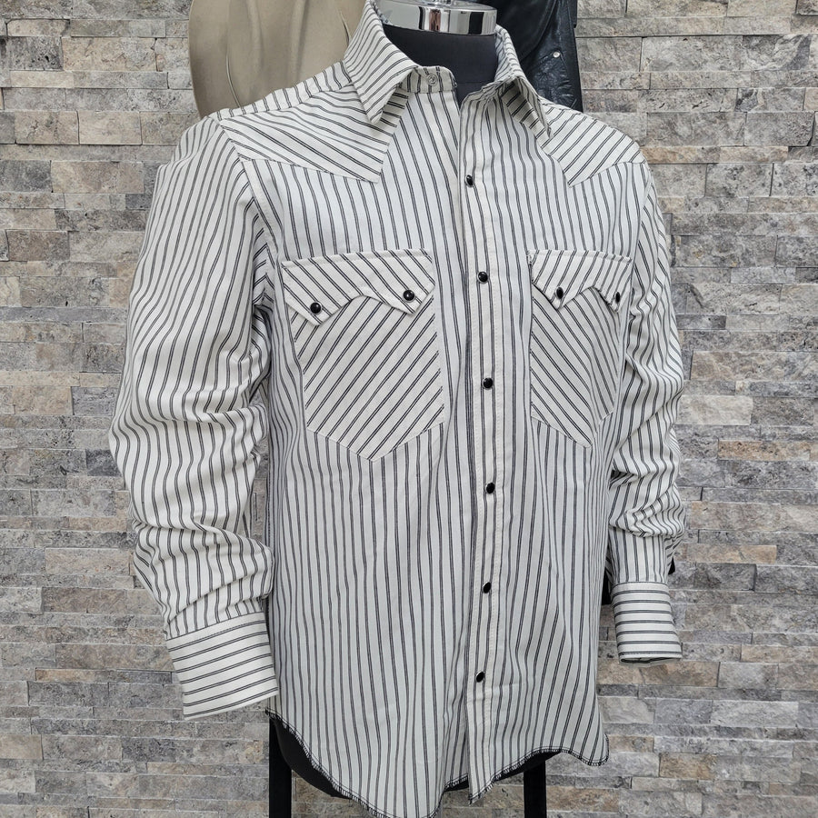 Saloon Stripe- Men's Luxury Stripe Western Shirt (White)