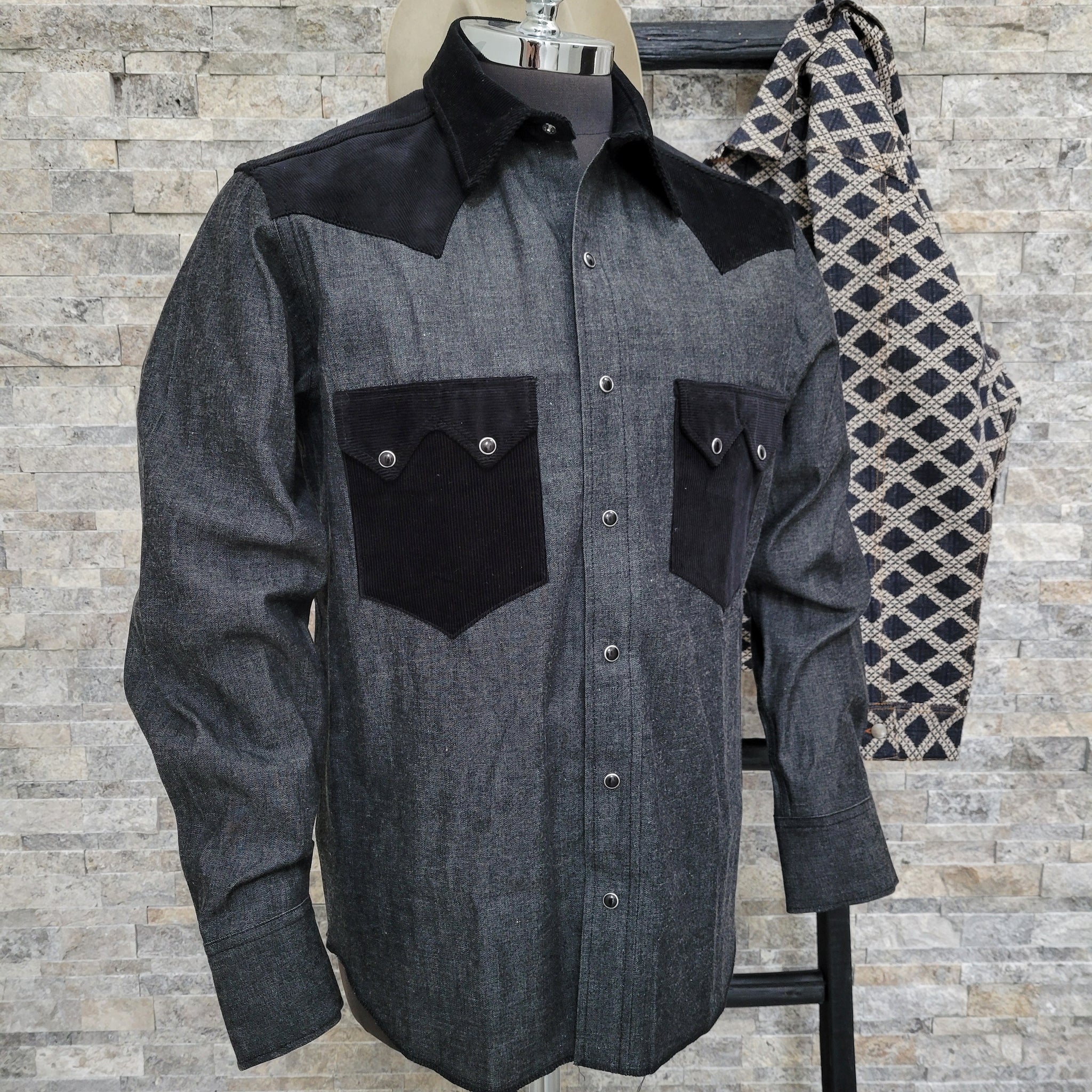 Highwayman- Men's Denim & Corduroy Western Shirt (Black)