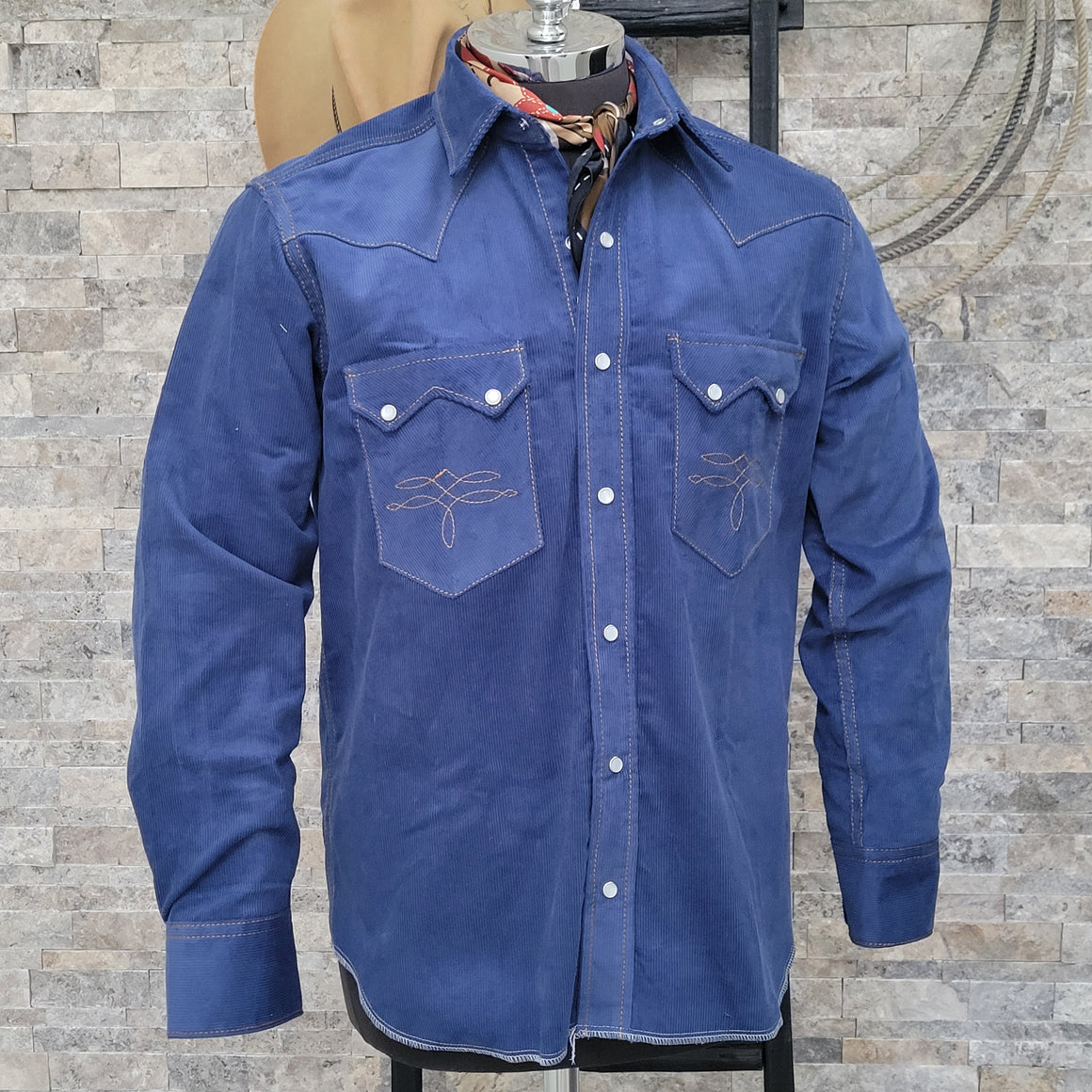 The Highwayman- Men's Long Sleeve Sapphire Corduroy Western Shirt